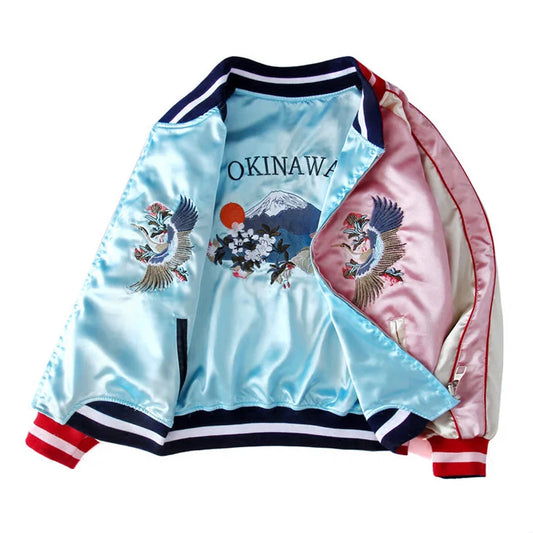 Double Sided Satin Baseball Jacket Women Sukajan Bomber Jacket Female Girls Embroidery Coat 2026 Spring Autumn Pink Z1