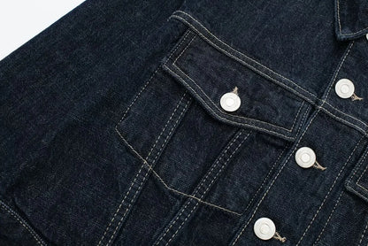Women's Fashion Suit Retro Splicing Single-breasted Pocket Denim Jacket+High-waisted Women's Zippered Wide-leg Pants 2-piece Set