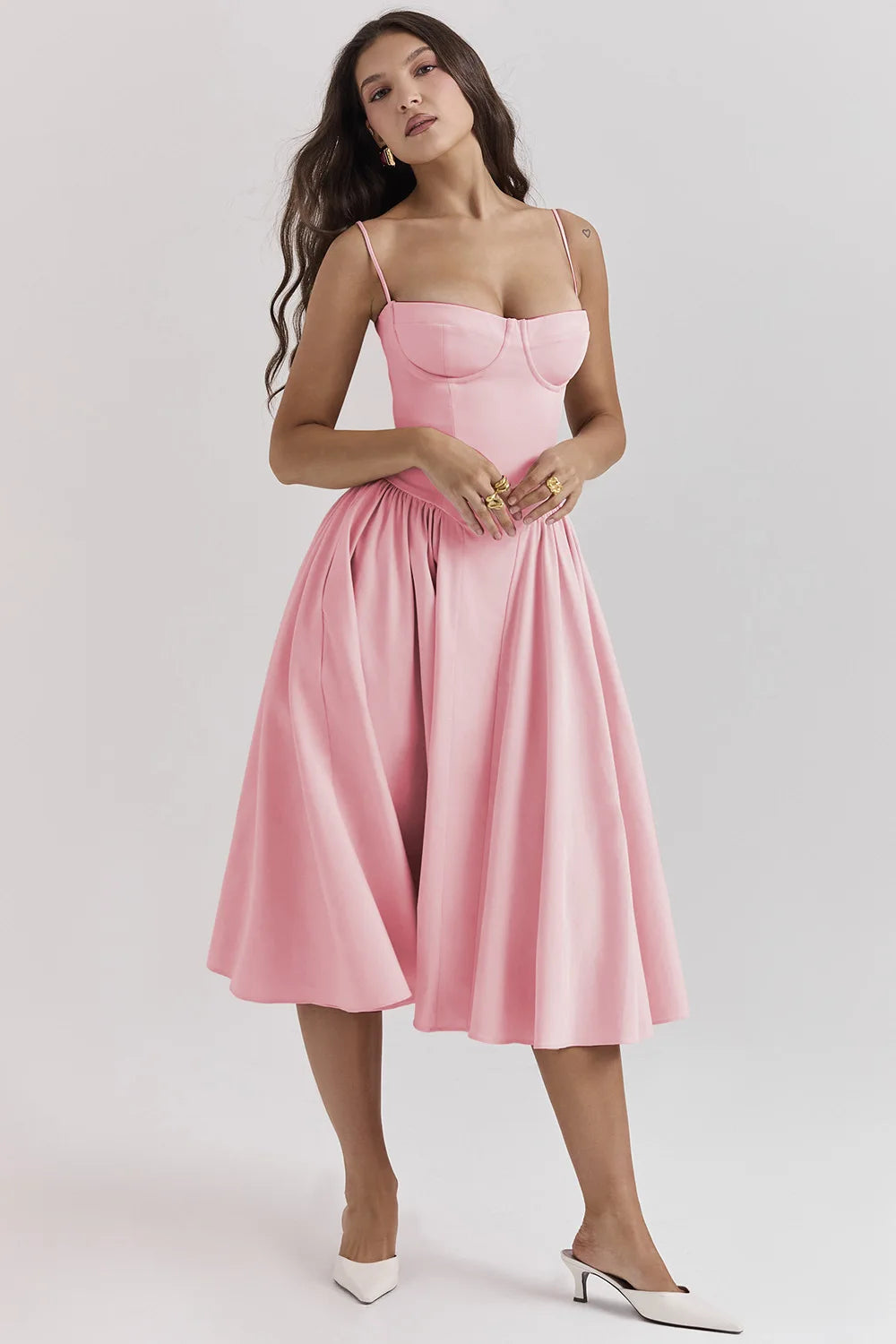 Vintage Floral Midi Dress Women's High Waist A-Line Sundress Green Dresses Summer Female 2025 Wedding Guest New White Evening
