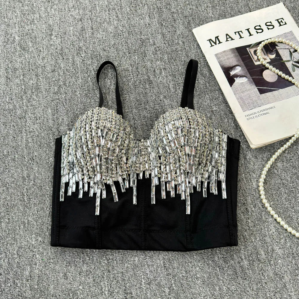Sexy Club Dancing Csole Diamond Embellied ort Vest Inner Wear Outerwear Trendy Fibone Bra Top Women's Vest