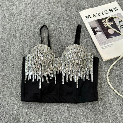 Sexy Club Dancing Csole Diamond Embellied ort Vest Inner Wear Outerwear Trendy Fibone Bra Top Women's Vest