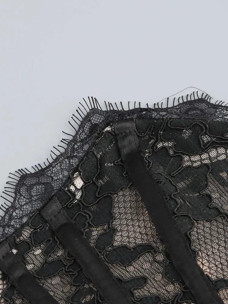 TARUXY Sexy Lace See-through Patchwork Corset Dress Female Bodycon Elegant Party MIrrgualr Mini Dress Women Tube Top Dress New