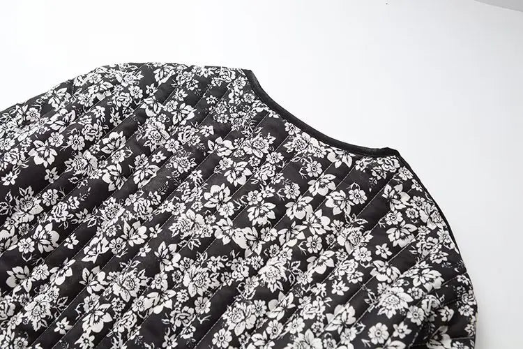 HH Floral Print Jacket For Women Autumn Quilted Reversible Cotton Coat Cardigan Long Sleeve Jackets Elegant Woman Streetwear