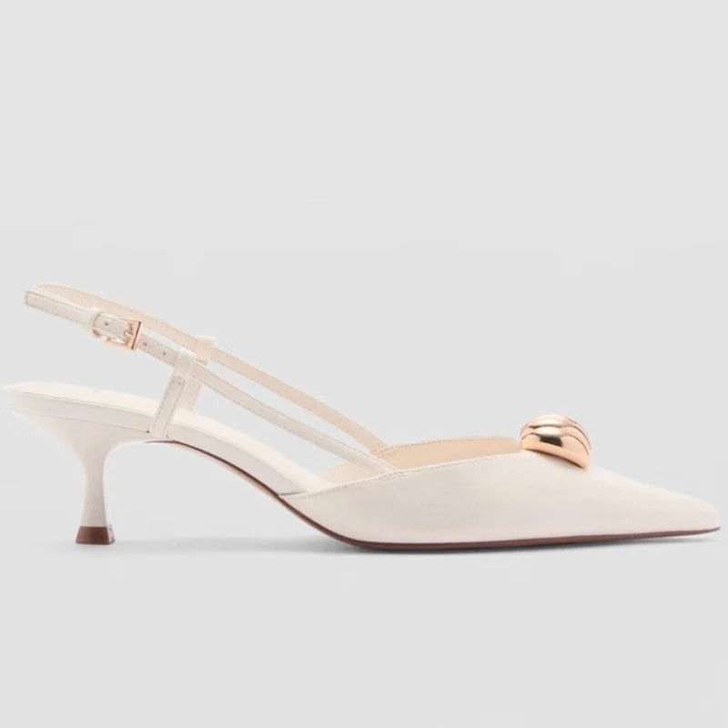 Fashion Metal Decoration Designer Pumps Women Sexy Pointed Toe Backless Banquet high Heels Luxury Wedding Bridal Shoes Sandals