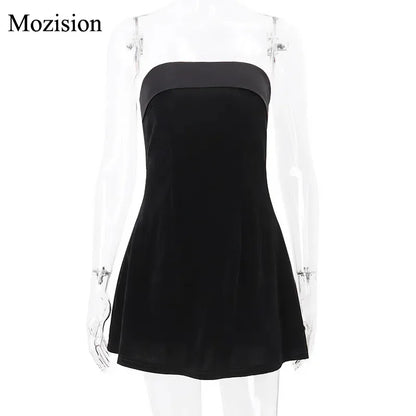 Mozision Strapless Backless Sexy Mini Dress Women Fashion With Zipper Off-shoulder Sleeveless A-line Bodycon Club Party Dress