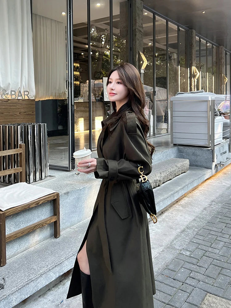Lautaro Spring Autumn Long Trench Coat for Women with Belt Raglan Sleeve Elegant High Quality Chic Luxury Designer Clothing 2026