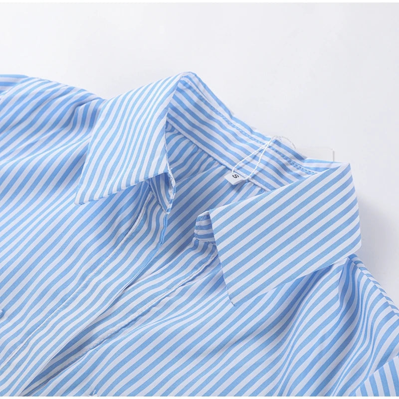Casual Striped Women Summer Dress Lapel Single Breast Half Sleeve Slim Waist Long Dresses 2026 Autumn Lady Fashion Vacation Robe