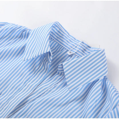 Casual Striped Women Summer Dress Lapel Single Breast Half Sleeve Slim Waist Long Dresses 2026 Autumn Lady Fashion Vacation Robe