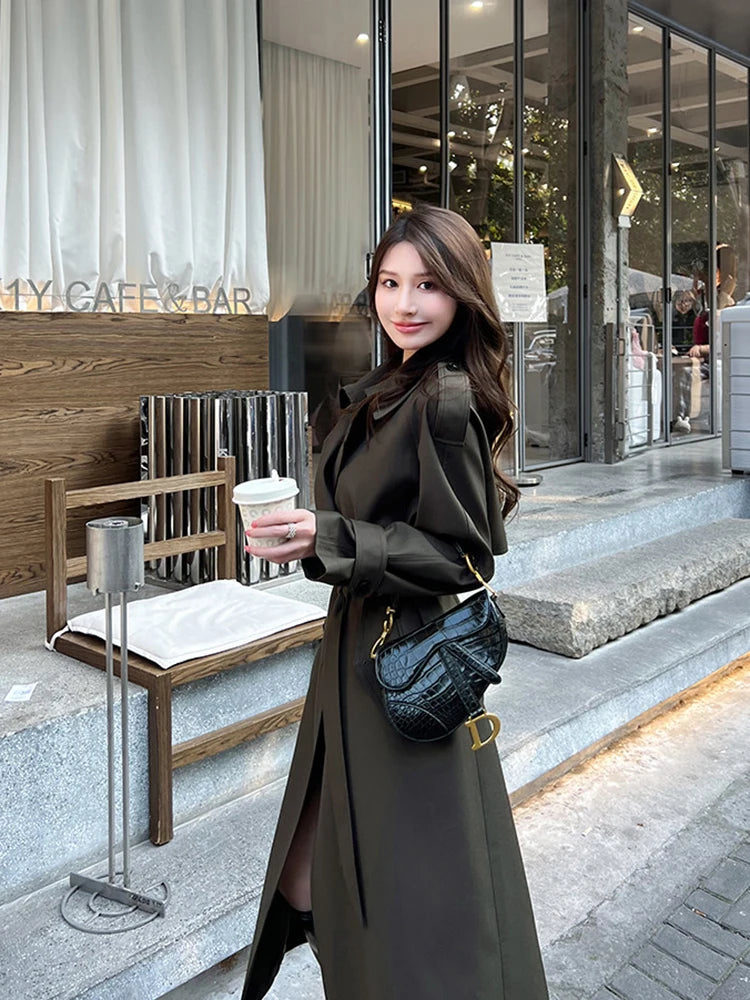 Lautaro Spring Autumn Long Trench Coat for Women with Belt Raglan Sleeve Elegant High Quality Chic Luxury Designer Clothing 2026