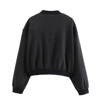 MUJER 2025 Women Jacket Cropped Bomber Jackets For Women Beige Black Tweed Jacket Woman Fashion Long Sleeve New In Short Coats