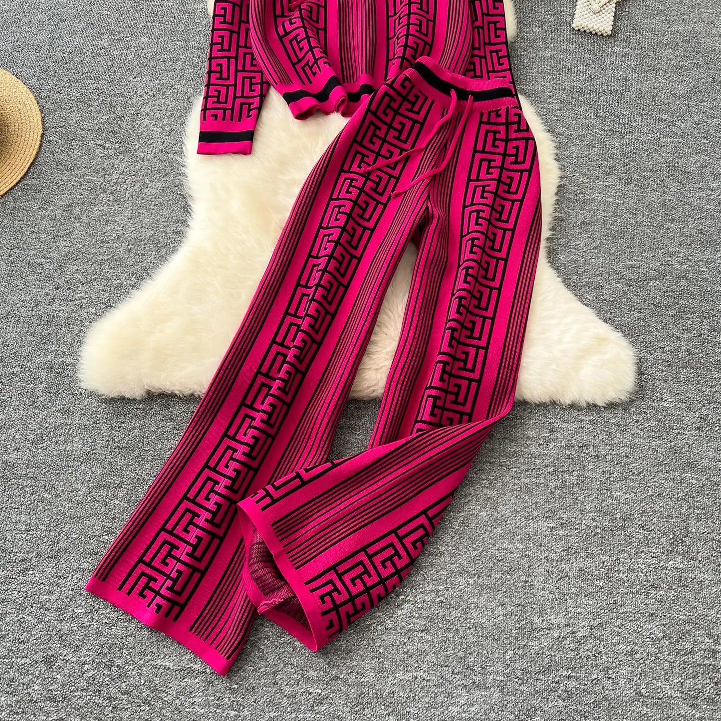 Autumn Pant Set Women Two Piece Sets Hooded Matching Sets Tops Wide Leg Long Pants High Waist Y2k Streetwear Work Print 2025