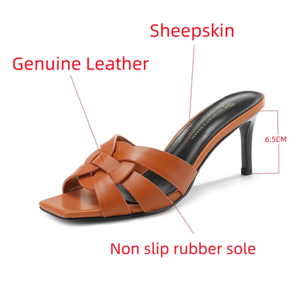 Summer Elegant Women's High Heels Leather Open Toe Fish Mouth Slippers Fashion Women's Shoes Luxury Party Shoes Plus Size 34-44