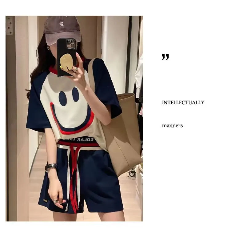 Summer 2023 plus Size Women's Fashionable Soft Style Meat Covering Two-Piece Set Street Style Cute Casual Sportswear Ensemble