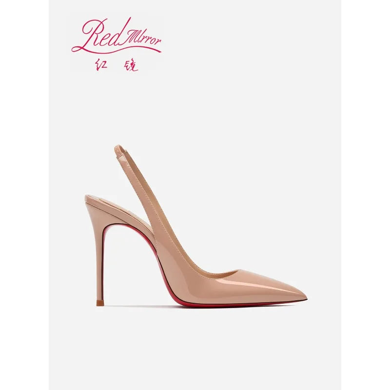 2025 new pointed patent leather nude single shoes socialite versatile stiletto rear empty bag head high heels sandals