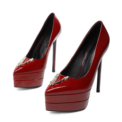 2023 15cm Stiletto High Heel Pointed Lacquer Leather Fashion Sexy High Heels Wedding Party Luxury Brand High Heels Women's Shoes