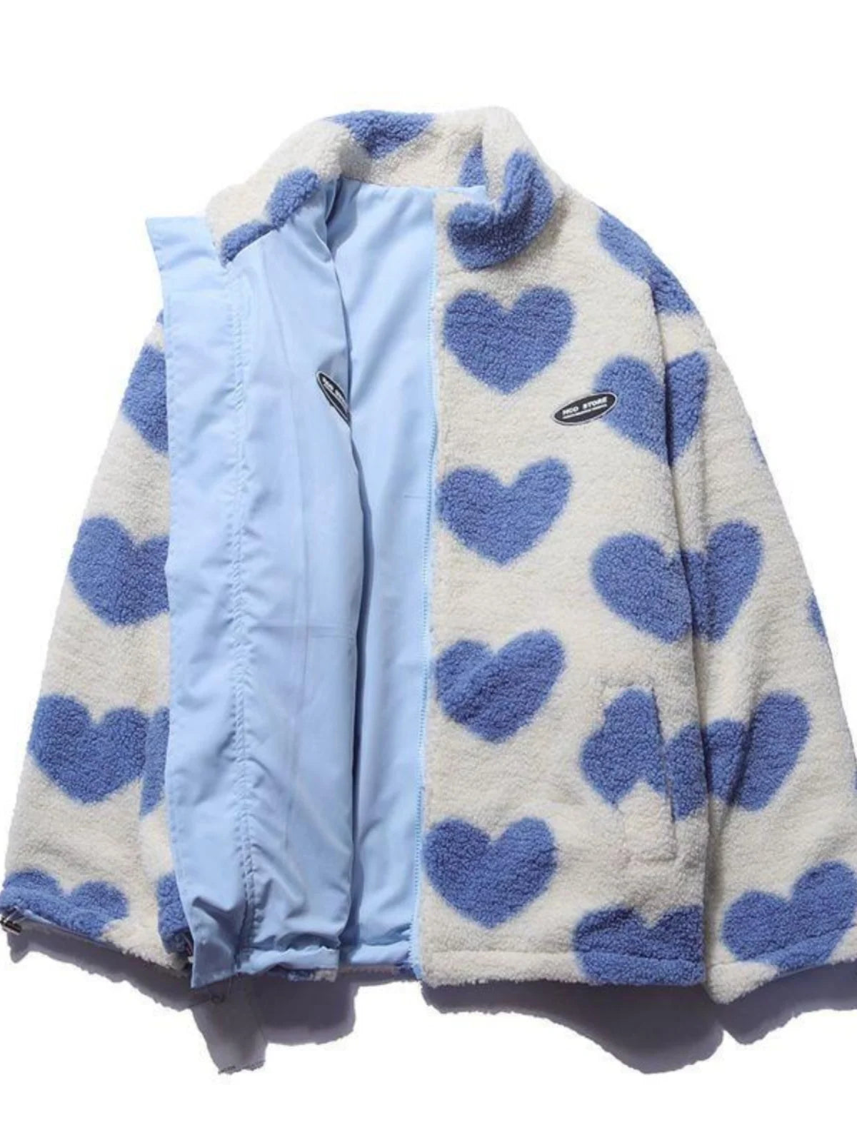 Double-Sided Wear Thickened Lamb Fur Heart Pattern Cotton Jacket Couple's Two-Way Wear Casual Warm Zipper Closure Long Sleeve...