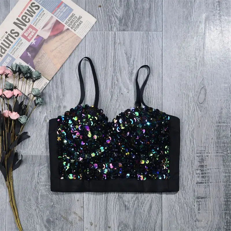 Faionable Street Sle Sequin Slim Tank Top Women's Casual Bright Spangles Strap Vest Ladies' Polyester Streetwear