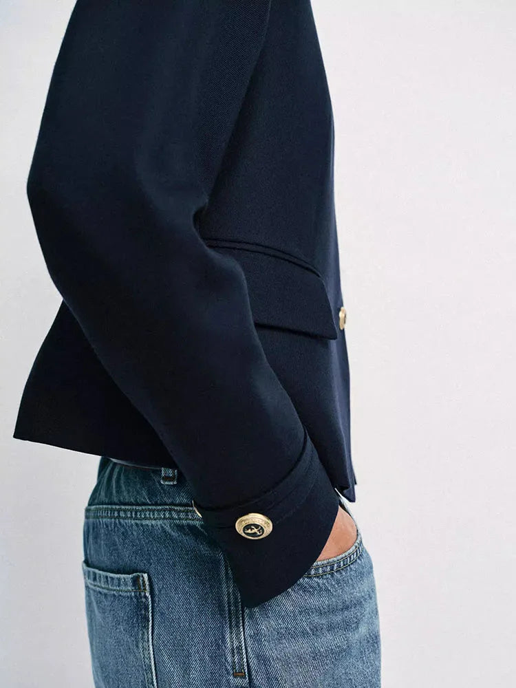 Spring New Arrival Women's Slim Fit Long Sleeve Stand Collar Jacket Gold Button Casual Style Standard Version Outerwear