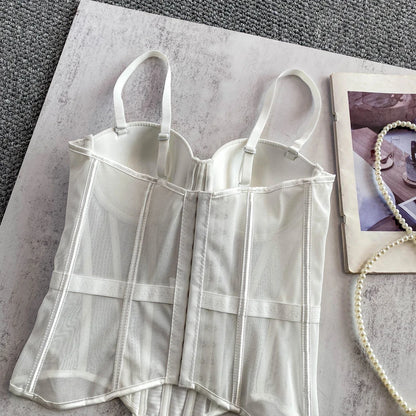 Transparent Mesh Sexy Waisted Lady Corset Elegant Shaping Women Bustier Girls Slim Evening Wear Crops Top Lady Short Body Shaper