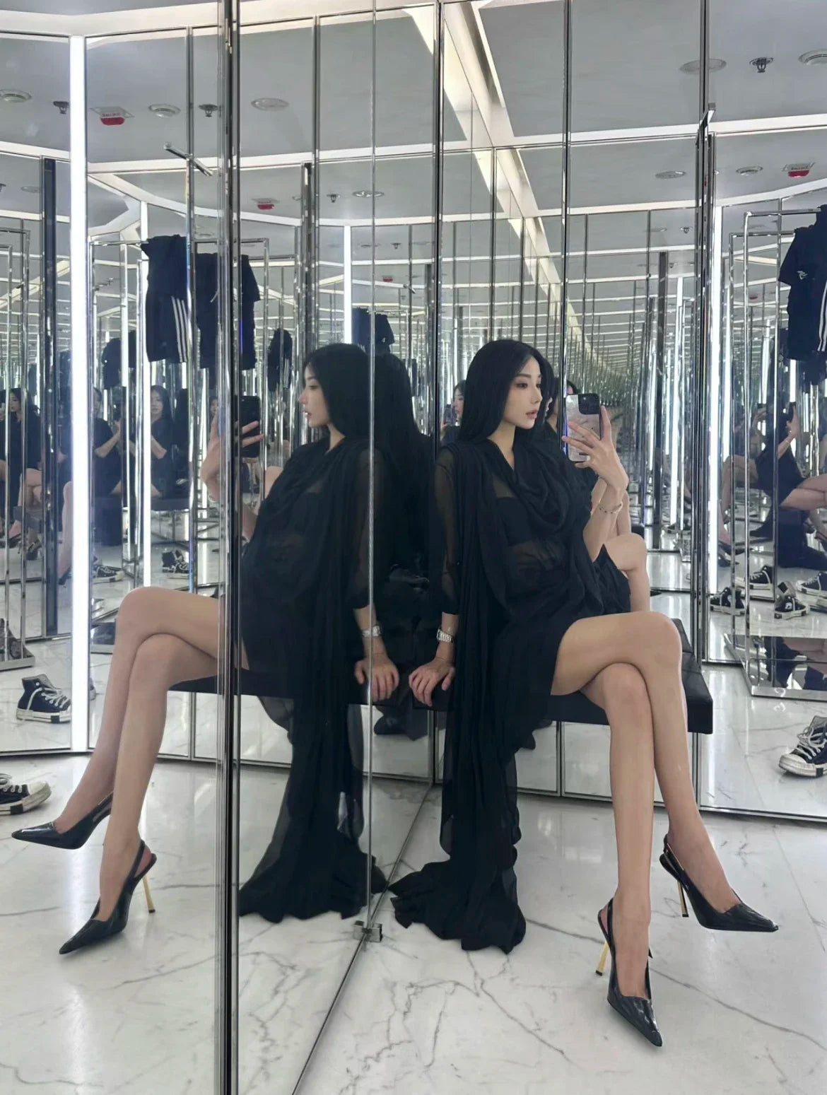 Black Pointed Toe High Heels Thin Heel Metal Cap Sandals Women's Shoes Elegant Painted Leather Sexy Fine Heel New 2025