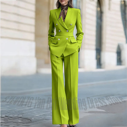 Customized Straight Women's Suits Two Pieces Classic Double Breasted Solid Color High Street Business Casual Office Suit Set