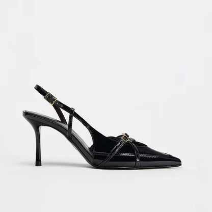 2026 New Women's Sandals Fashionable Buckle Designer Summer Elegant Pointed Toe High Heels Outdoor Banquet Open-Heel Shoes