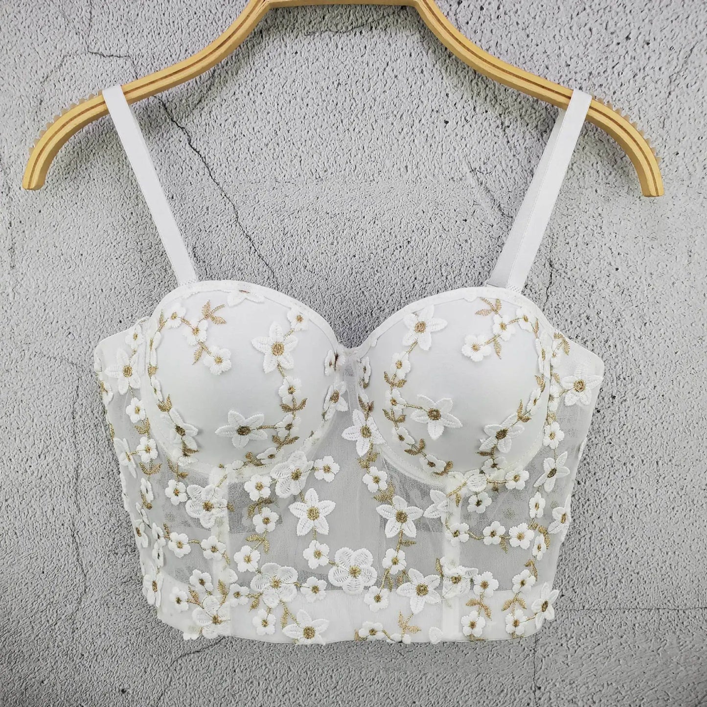 Women Crocheted 3D Lace Corset Stylish Floral Embroidery Bustier Push Up Bra Lady Tank Top Elegant Cropped Top Club Party Bralet