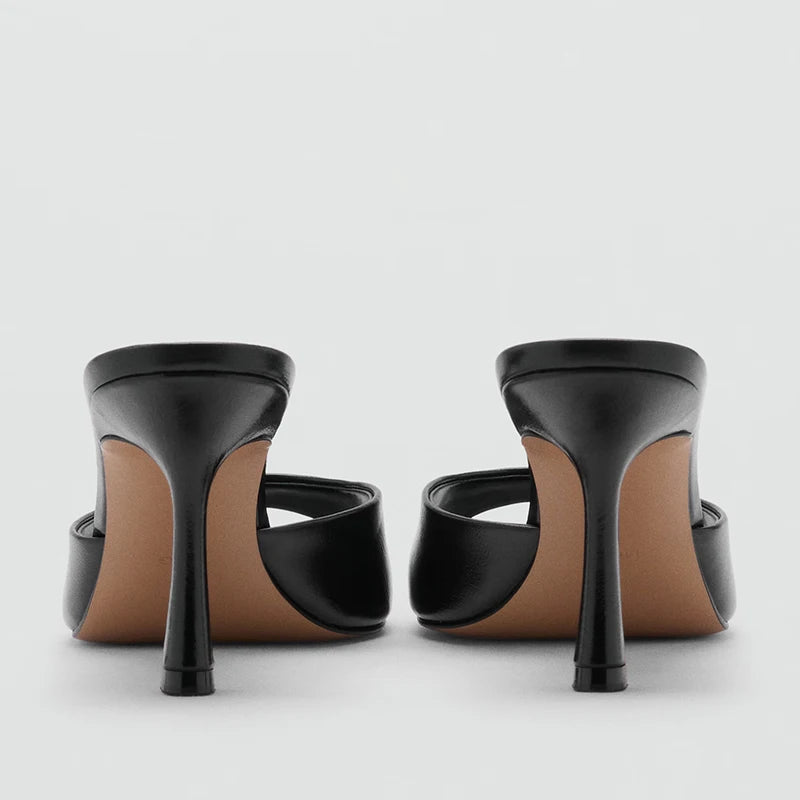 Mango2025 Summer New Women's Painted Leather High Heel Mules Slip-On Fashion Sandals Thin Heel Outdoor Wear Ladies Shoes
