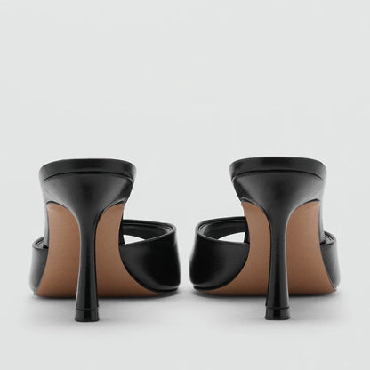 Mango2025 Summer New Women's Painted Leather High Heel Mules Slip-On Fashion Sandals Thin Heel Outdoor Wear Ladies Shoes