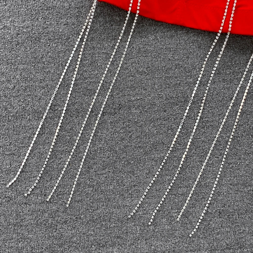 Women Chic Tassels  Pads Rhinestone Basic  Corset Straps Camis Slim  Hot Sexy Fashion Bare NavelBackless Tops Women Crop Top