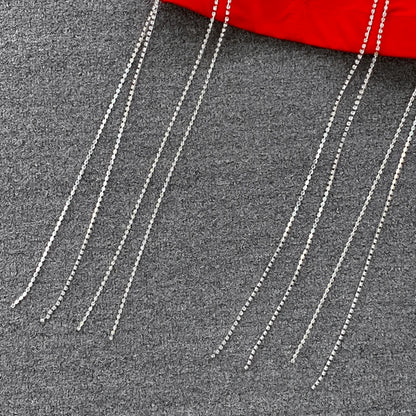 Women Chic Tassels  Pads Rhinestone Basic  Corset Straps Camis Slim  Hot Sexy Fashion Bare NavelBackless Tops Women Crop Top