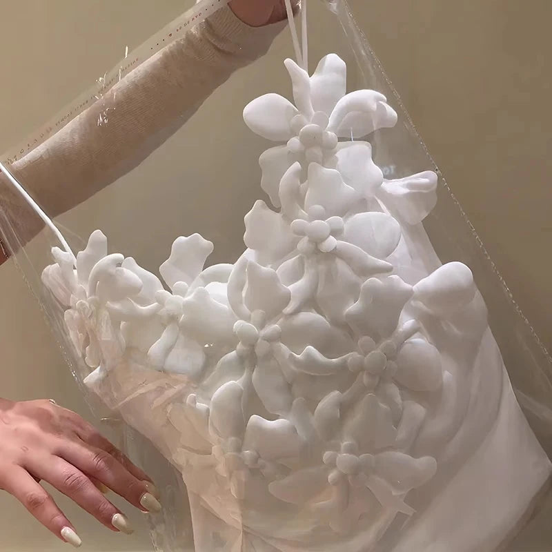 Summer New Style Women's White Strap Vest Gentle Wind 3D Flower Decoration Slim Fit Inner Wear Folded Design Outerwear Top