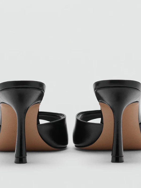 Mango2025 Summer New Women's Painted Leather High Heel Mules Slip-On Fashion Sandals Thin Heel Outdoor Wear Ladies Shoes
