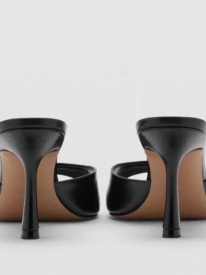 Mango2025 Summer New Women's Painted Leather High Heel Mules Slip-On Fashion Sandals Thin Heel Outdoor Wear Ladies Shoes