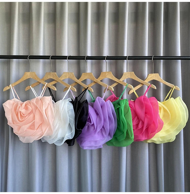 Spaghetti Strap Tank Top for Women New Arrival Slash Neck Tulle Bare Midriff Skinny Camis Summer Versatile Gallus Dropshipping
