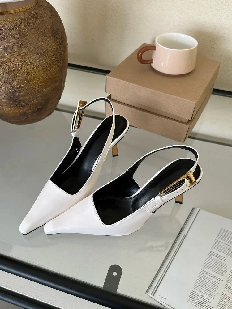 Aneikeh 2025 Summer New Band Women Pumps Shoes Fashion Shallow Slip On Slingback Sandals Thin High Heel Dress Sexy Pumps Shoes