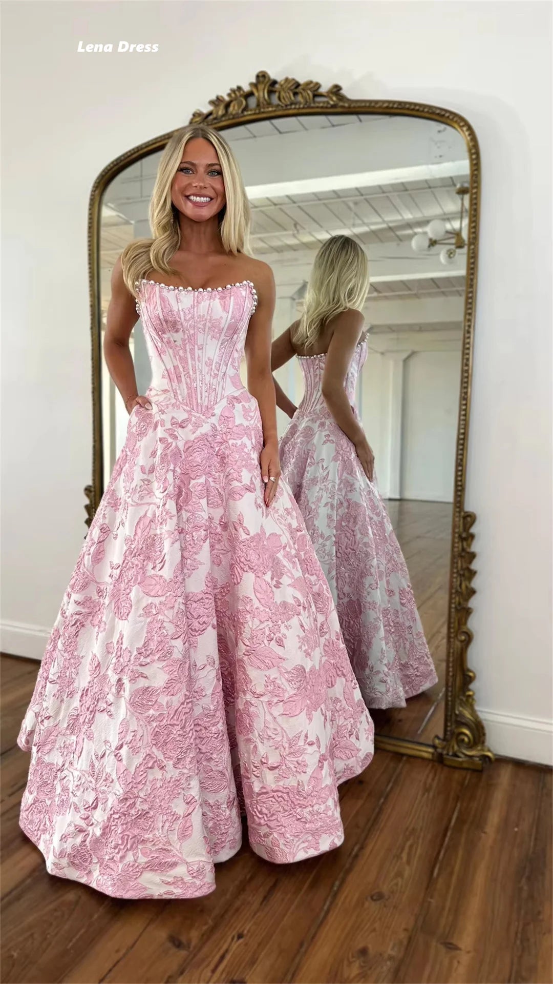 Lena Line A Wedding Party Dress Woman 2026 Luxury Evening Dress Sleeveless Customized Flowers Pink Elegant Gowns Robe Soiree