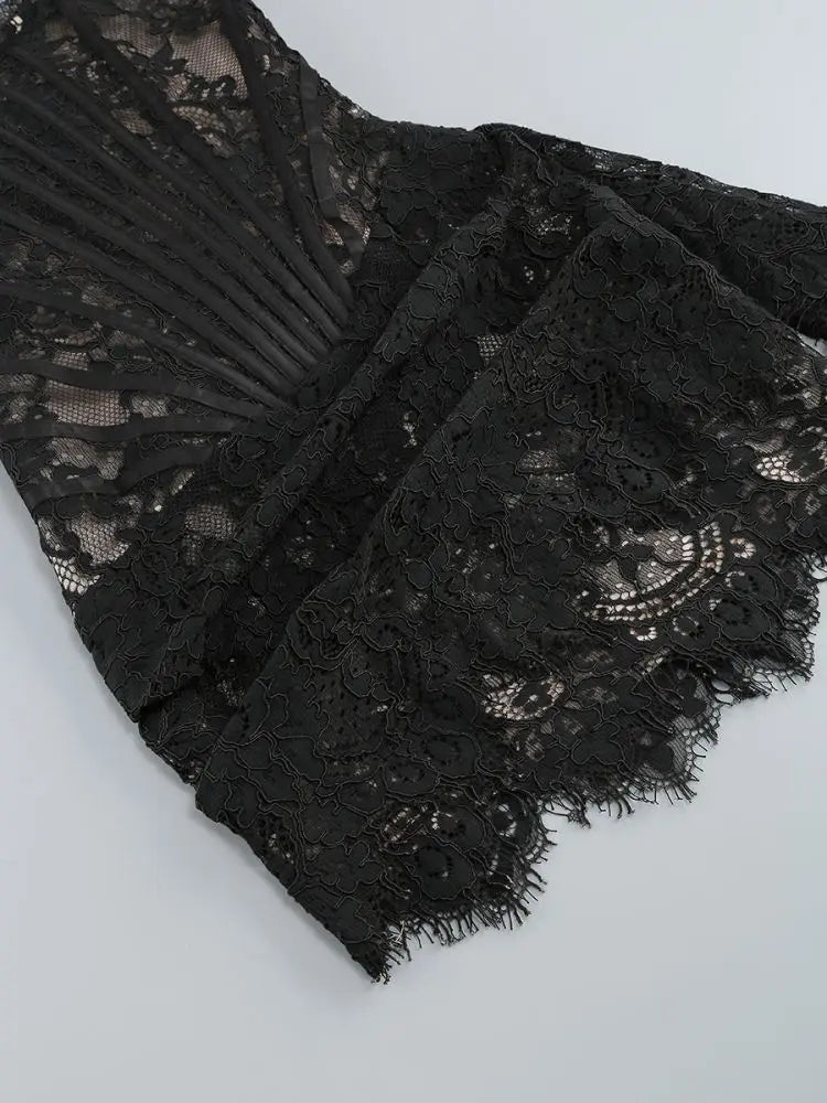 TARUXY Sexy Lace See-through Patchwork Corset Dress Female Bodycon Elegant Party MIrrgualr Mini Dress Women Tube Top Dress New
