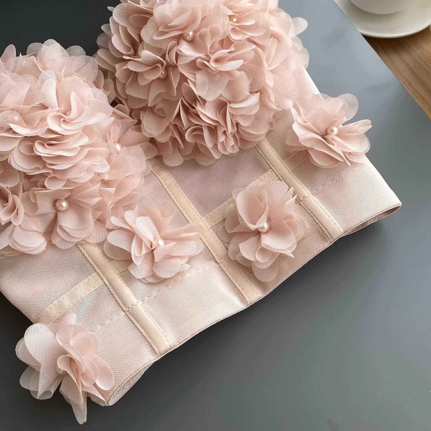Sexy Beachwear Corset 3D Floral Applique Cute Women Deading Design Bustier Ladies Event Party Crop Top Short French Sweet Cami