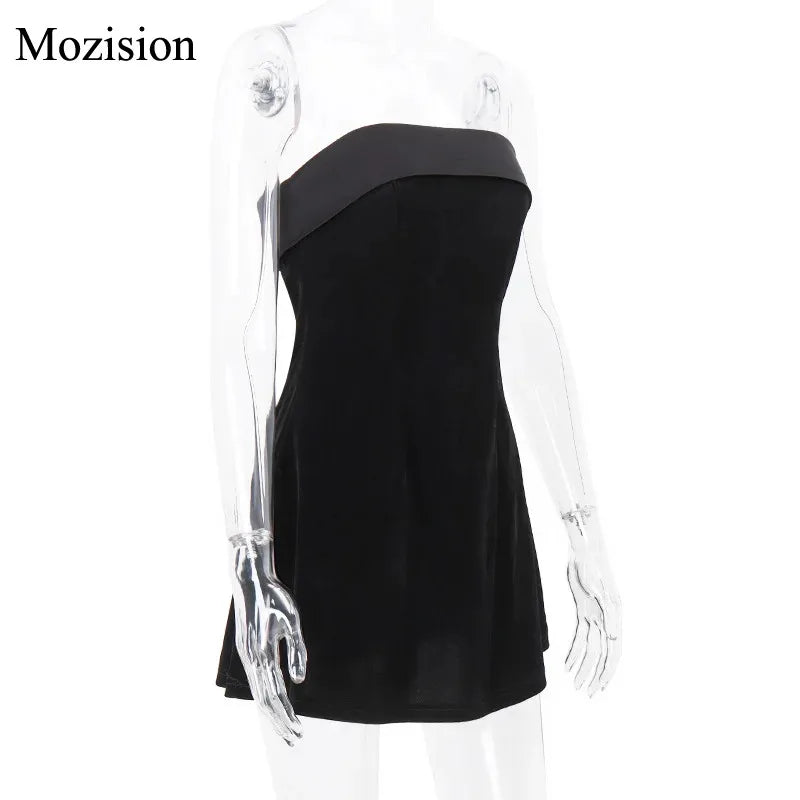 Mozision Strapless Backless Sexy Mini Dress Women Fashion With Zipper Off-shoulder Sleeveless A-line Bodycon Club Party Dress