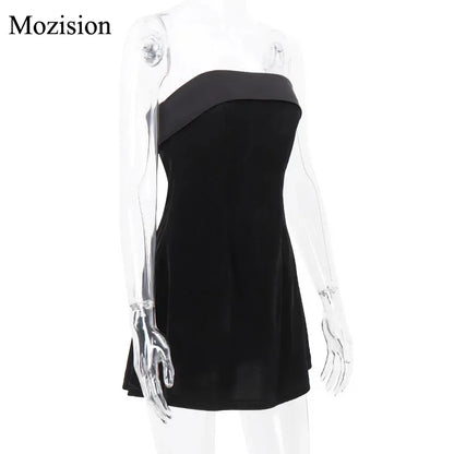 Mozision Strapless Backless Sexy Mini Dress Women Fashion With Zipper Off-shoulder Sleeveless A-line Bodycon Club Party Dress