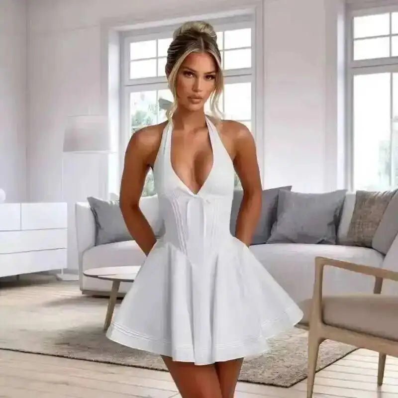 Avrilyaan Deep V Off Shoulder Backless Sexy A-line Dress Women Elegant Party Dress Slash Neck Bodycon Mini Summer Dress Vestidos