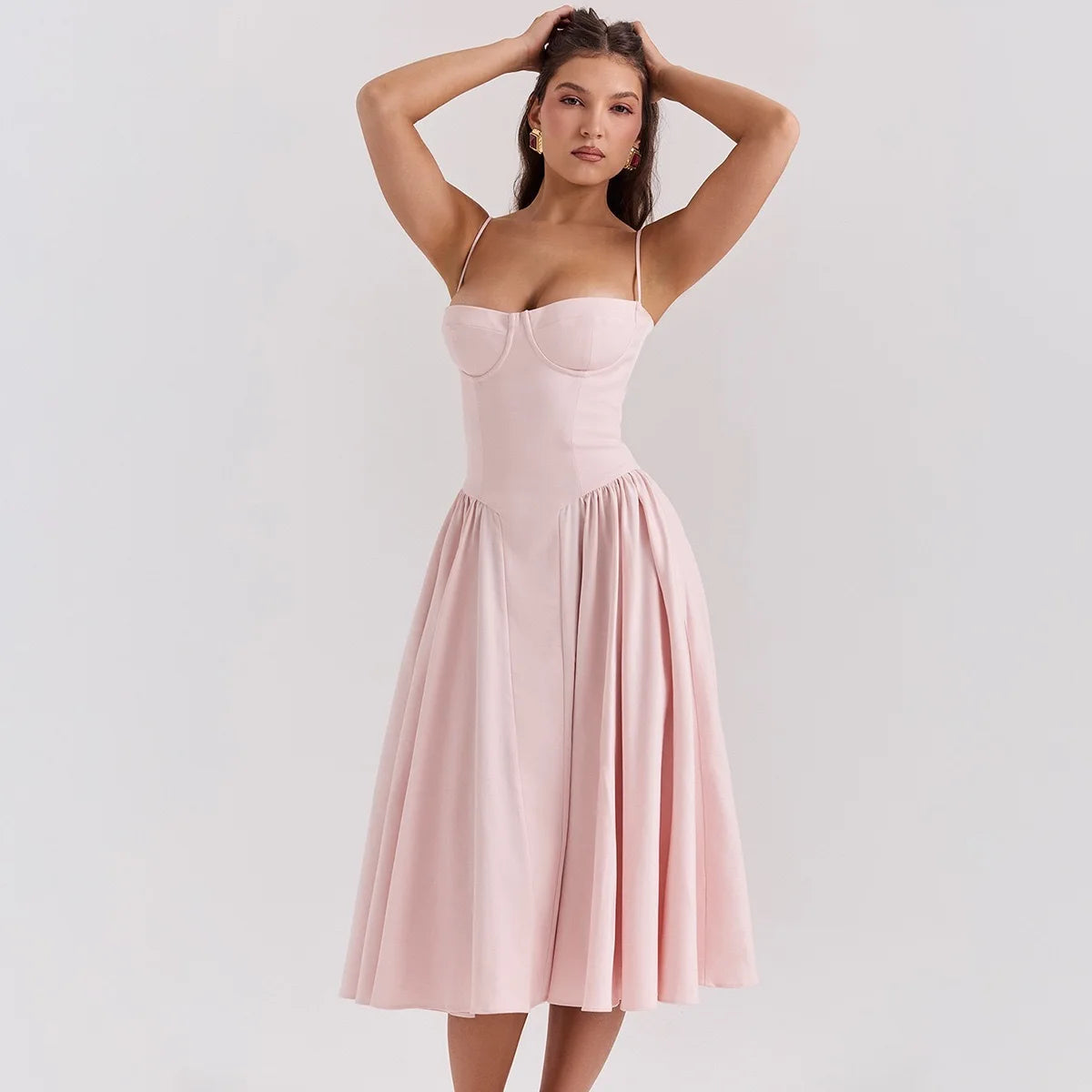 Vintage Floral Midi Dress Women's High Waist A-Line Sundress Green Dresses Summer Female 2025 Wedding Guest New White Evening