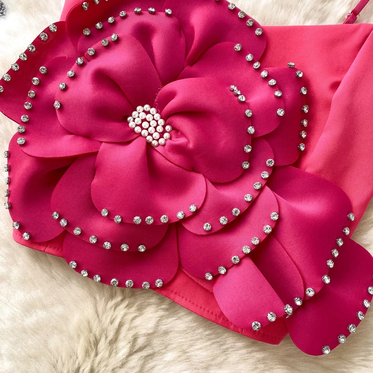 New French Sweet Strap Camisole Strapless 3D Floral Beading Diamonds Design Tops Elastic Ruched Slim Streetwear Tank Top