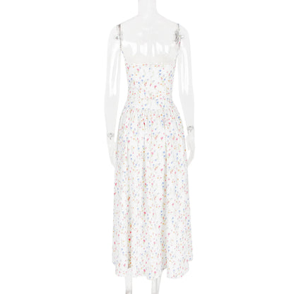 Oligai Floral Print Midi Sundress Elegant Spaghetti Strap Flowy Dress Aussie Summer Women Boho Chic Beach Dress