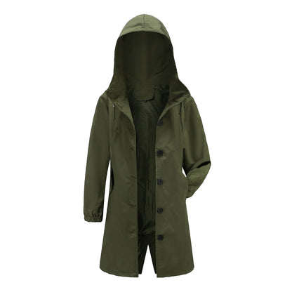 Spring Autumn Women's Trench Coat Water-Repellent Hooded Windbreaker Outdoor Loose Casual Zipper Long Jacket