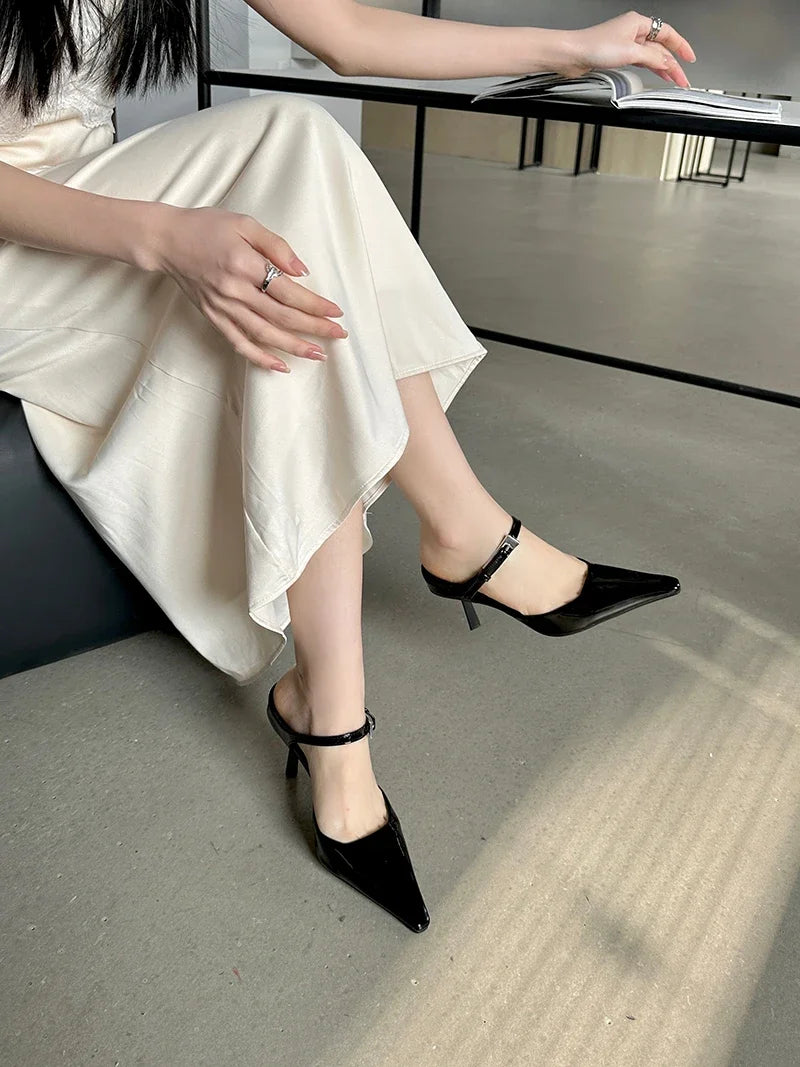 Eilyken New Design High Heels Woman Pumps  Buckle Strap Mules Slippers Sexy Pointed Toe Wedding Banquet Female Shoes