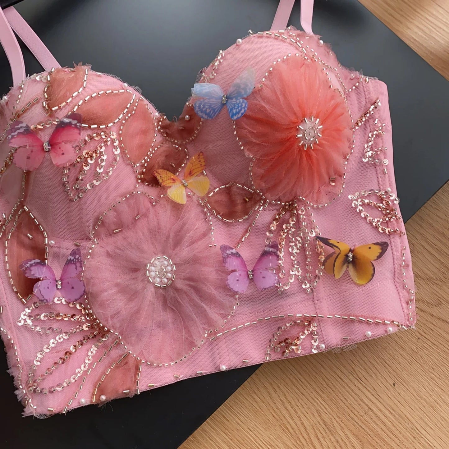 SINGREINY Embroidery Flower Camis Women Strapless Sleeveless Luxury Camisole Slim Hot Summer Sequined Butterfly Sexy Mini Tops