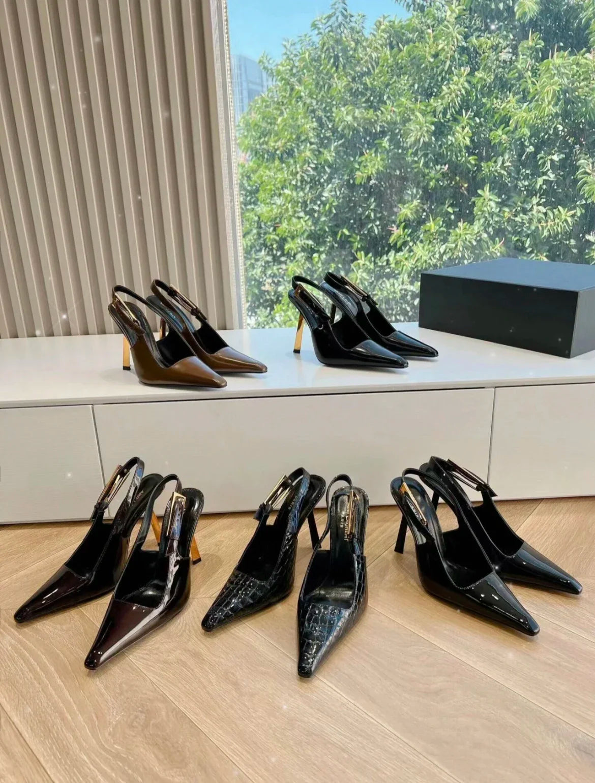Black Pointed Toe High Heels Thin Heel Metal Cap Sandals Women's Shoes Elegant Painted Leather Sexy Fine Heel New 2025