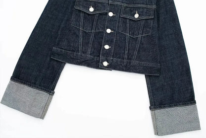 Women's Fashion Suit Retro Splicing Single-breasted Pocket Denim Jacket+High-waisted Women's Zippered Wide-leg Pants 2-piece Set